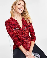 I.n.c. International Concepts Women's Print Zip-Pocket Top, Created for Macy's