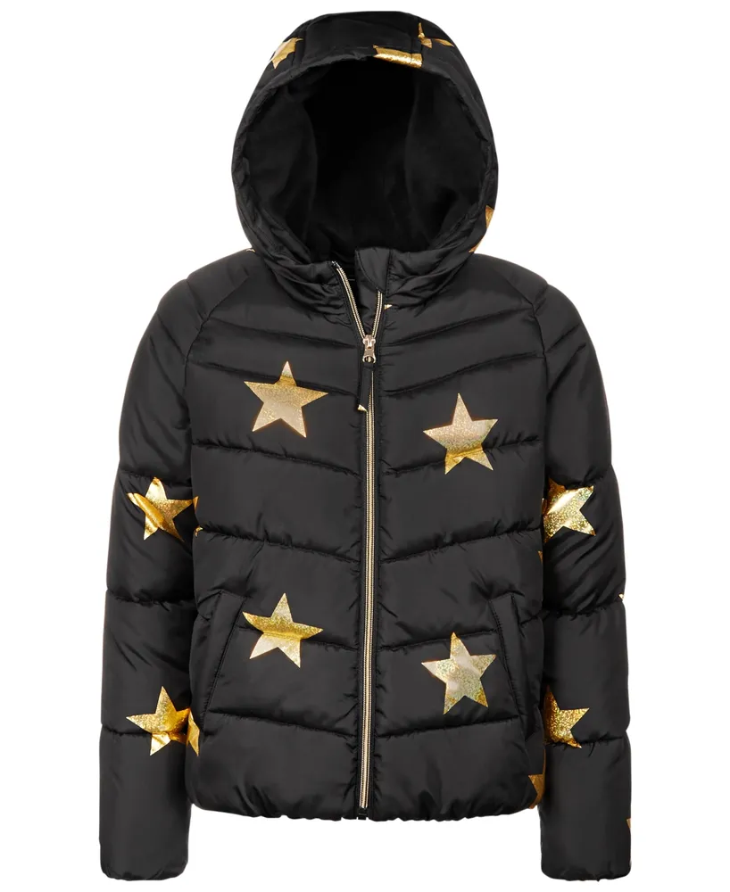 S Rothschild & Co Big Girls Gold Star Foil Printed Puffer Coat