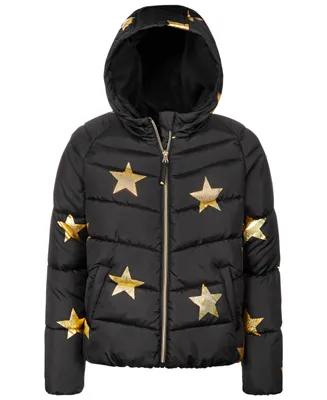 S Rothschild & Co Big Girls Gold Star Foil Printed Puffer Coat