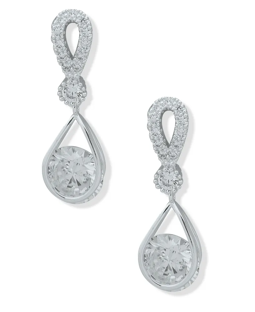 Anne Klein Silver-Tone Cubic Zirconia Tear-Shape Drop Earrings