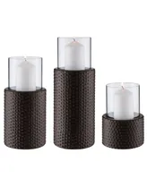 Danya B Contemporary 3-Piece Candle Holder Set with Clear Glass Hurricanes and Textured Metal Base