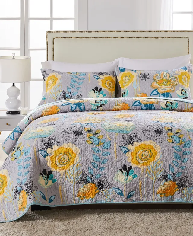 Laura Ashley Linley Yellow 100% Cotton Reversible Quilt Set