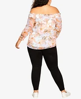 City Chic Trendy Plus Painterly Floral Top