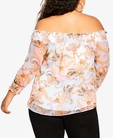 City Chic Trendy Plus Painterly Floral Top