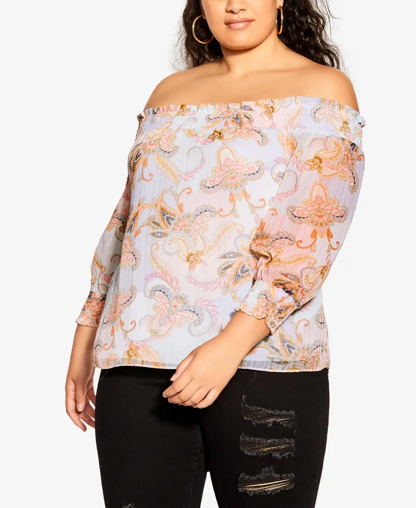 City Chic Trendy Plus Painterly Floral Top