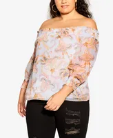 City Chic Trendy Plus Painterly Floral Top