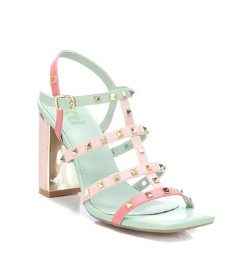 Xti Women's Heeled Sandals With Gold Studs By Pink Aqua Accent