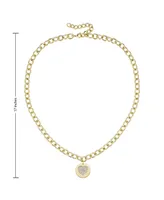 Rachel Glauber 14k Gold Plated with Cubic Zirconia Heart Medallion Pendant Curb chain Adjustable Necklace