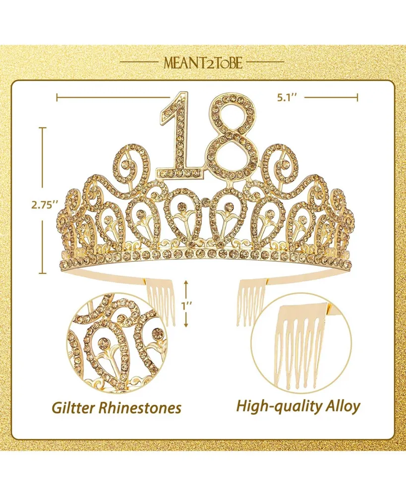 18th Birthday Sash and Tiara for Women - Fabulous Set: Glitter Sash + Ripples Rhinestone Premium Metal Tiara, 18th Birthday Gifts for Women Party