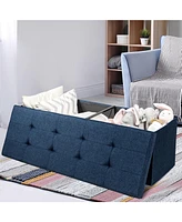 Costway Fabric Folding Storage Ottoman Chest W/Divider Bed End Bench