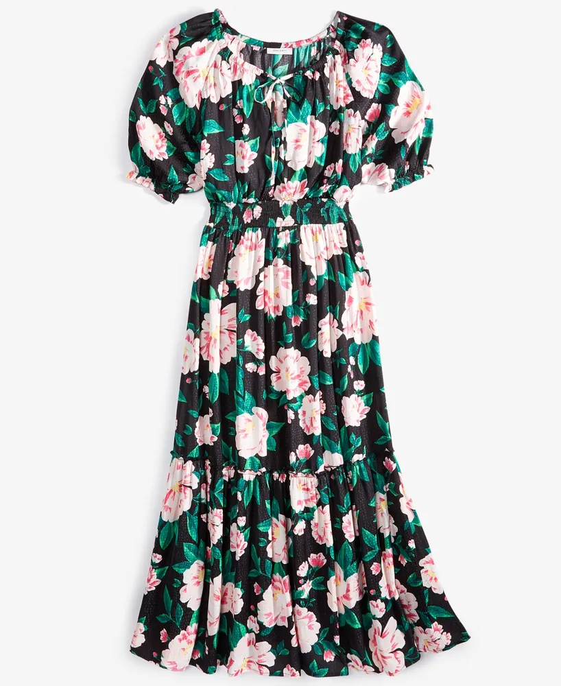 On 34th Women's Floral Print Elbow-Sleeve Tiered Maxi Dress, Created for Macy's