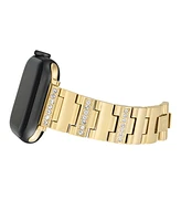 Anne Klein Women's Gold-Tone Alloy Grooved Crystal Bracelet Compatible with 42/44/45/Ultra/Ultra 2 Apple Watch - Gold