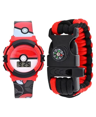 Accutime Kids Unisex Pokemon Poke Ball Black Silicone Strap Watch 38mm Set