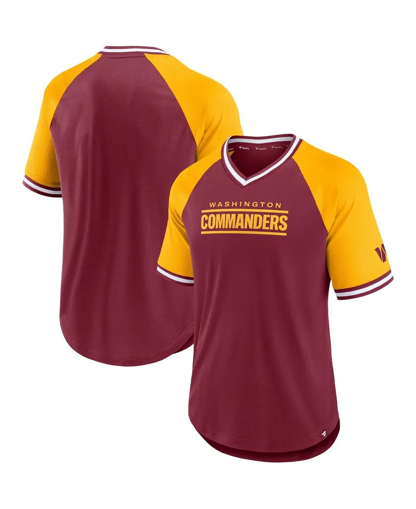 Men's Fanatics Burgundy, Gold Washington Commanders Second Wind Raglan V-Neck T-shirt