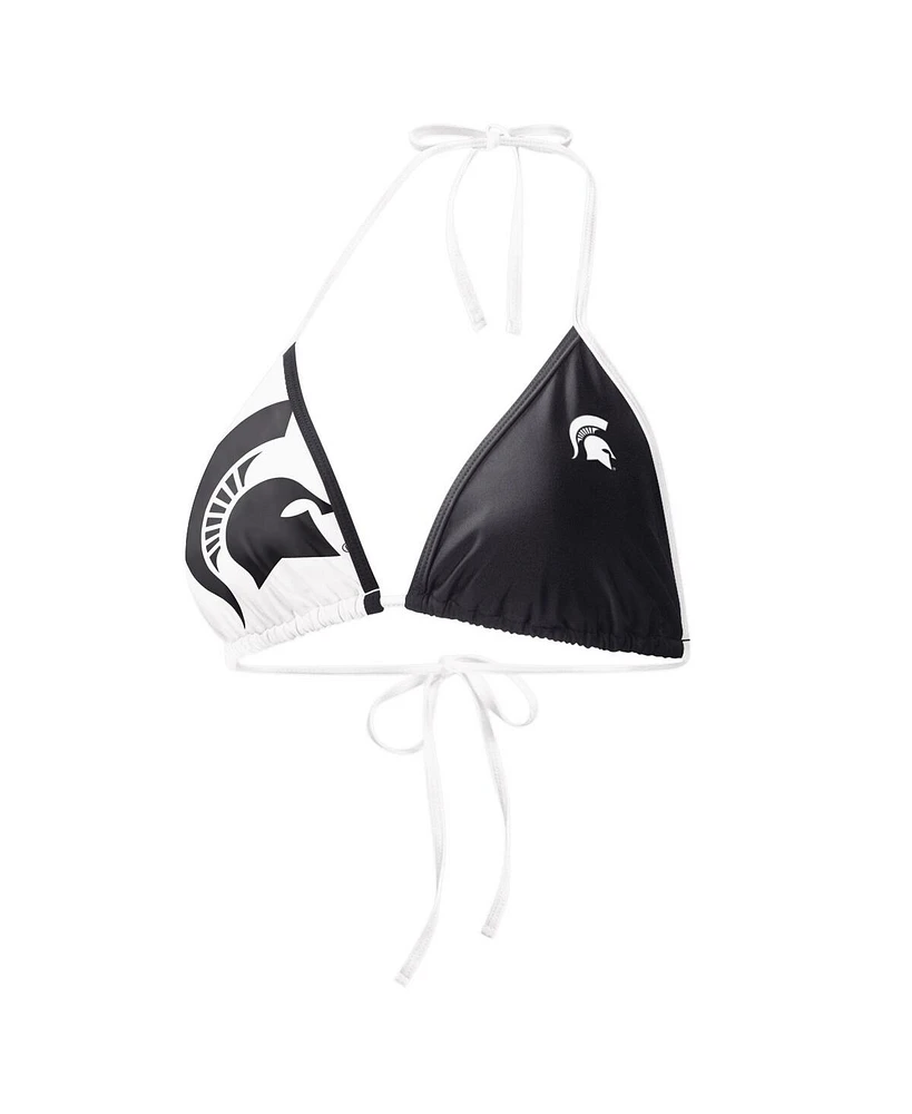 Women's G-iii 4Her by Carl Banks Black, White Michigan State Spartans Play Action Bikini Top