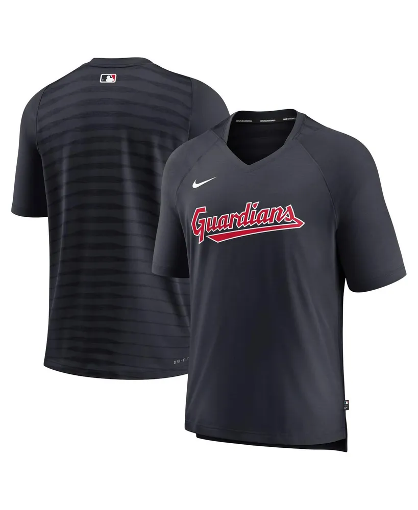Men's Nike Navy Cleveland Guardians Authentic Collection Pregame Raglan Performance V-Neck T-shirt