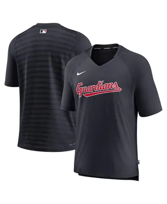 Men's Nike Navy Cleveland Guardians Authentic Collection Pregame Raglan Performance V-Neck T-shirt