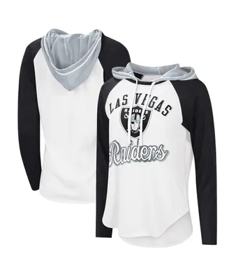 Women's G-iii 4Her by Carl Banks White Las Vegas Raiders Mvp Raglan Hoodie Long Sleeve T-shirt