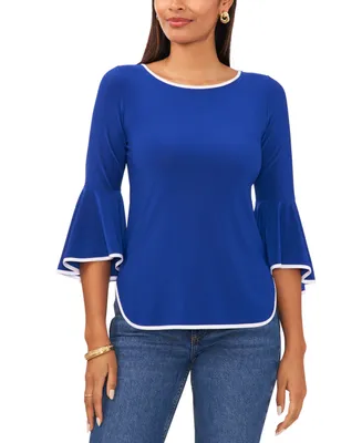 Sam & Jess Petite Contrast-Trim Bell-Sleeve Top