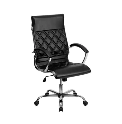 Emma+Oliver High Back Designer Quilted Leathersoft Executive Swivel Arm Office Chair