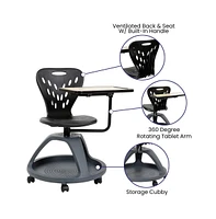 Emma+Oliver Mobile Desk Chair - 360° Tablet Rotation And Storage Cubby