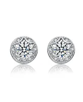 Genevive Cubic Zirconia Sterling Silver White Gold Plated Round Stud Earrings