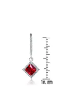 Genevive Sterling Silver Red and Clear Cubic Zirconia Dangle Earrings