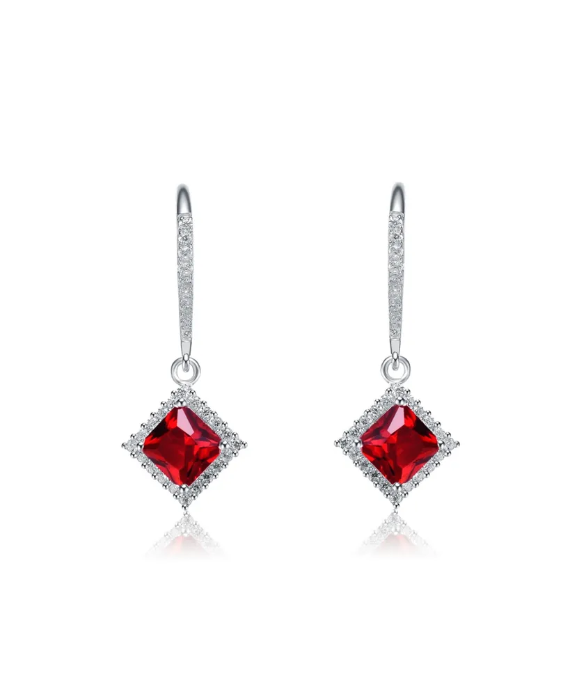 Genevive Sterling Silver Red and Clear Cubic Zirconia Dangle Earrings