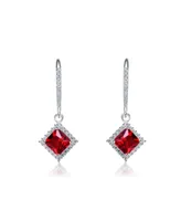 Genevive Sterling Silver Red and Clear Cubic Zirconia Dangle Earrings