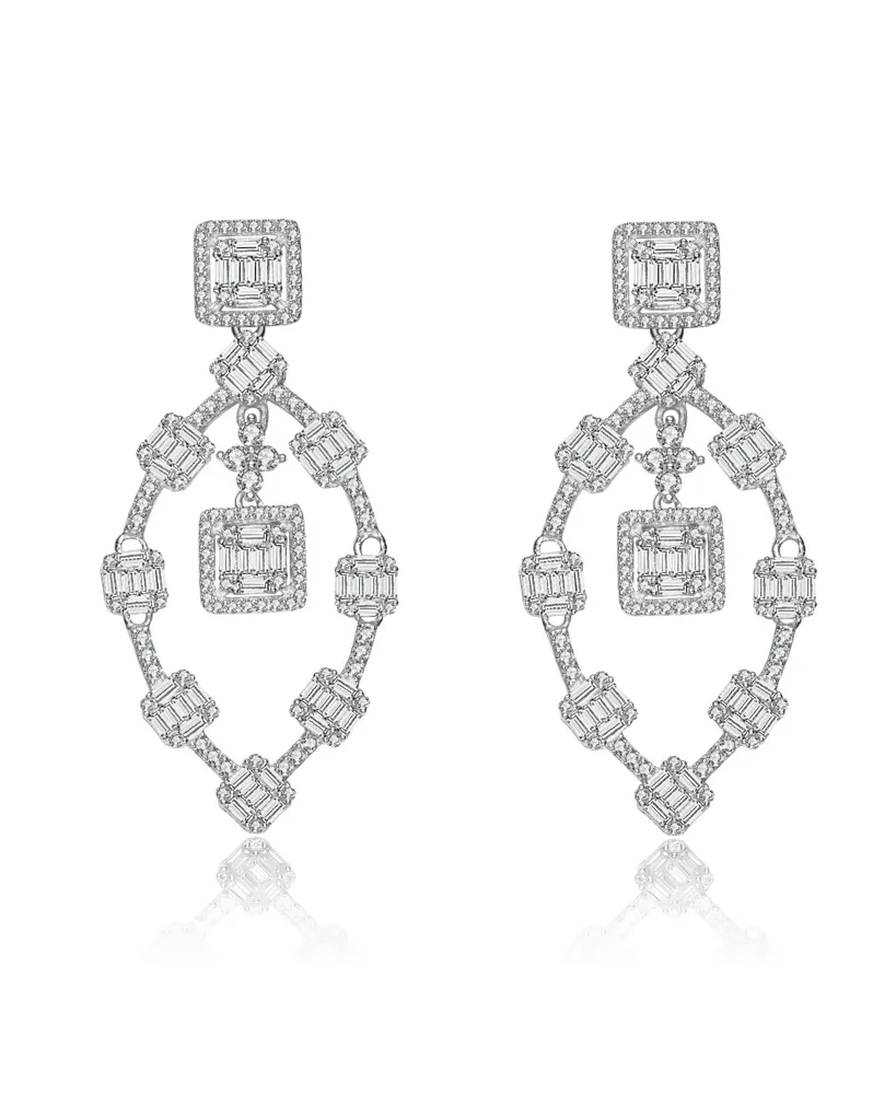 Genevive Sterling Silver Cubic Zirconia Modern Chandelier Earrings