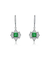 Genevive Sterling Silver Princess and Round Cubic Zirconia Leverback Earrings