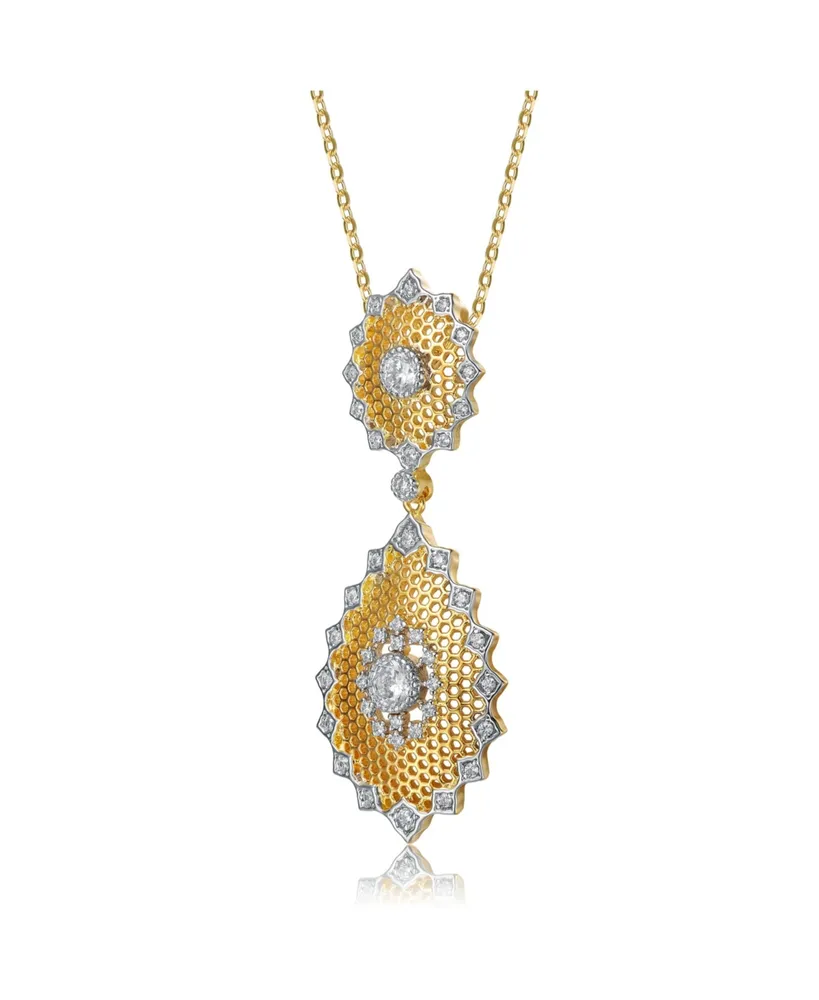 Rachel Glauber White Gold and 14K Gold Plated Cubic Zirconia Star Pendant Necklace