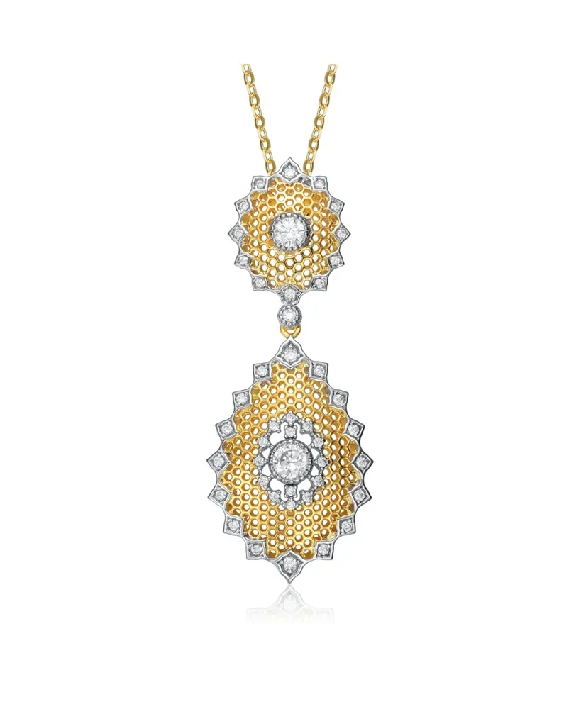 Rachel Glauber White Gold and 14K Gold Plated Cubic Zirconia Star Pendant Necklace