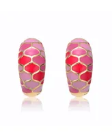 Rachel Glauber Young Adults/Teens 14k Yellow Gold Plated Pink Sunset Stained Glass Snake Scale Hoop Earrings