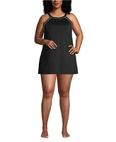 Lands' End Plus High Neck Swim Dress One Piece Swimsuit Adjustable Straps