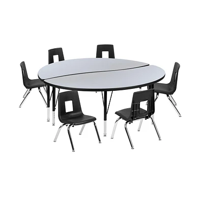 60" Circle Wave Collaborative Laminate Activity Table Set With 14" Student Stack Chairs