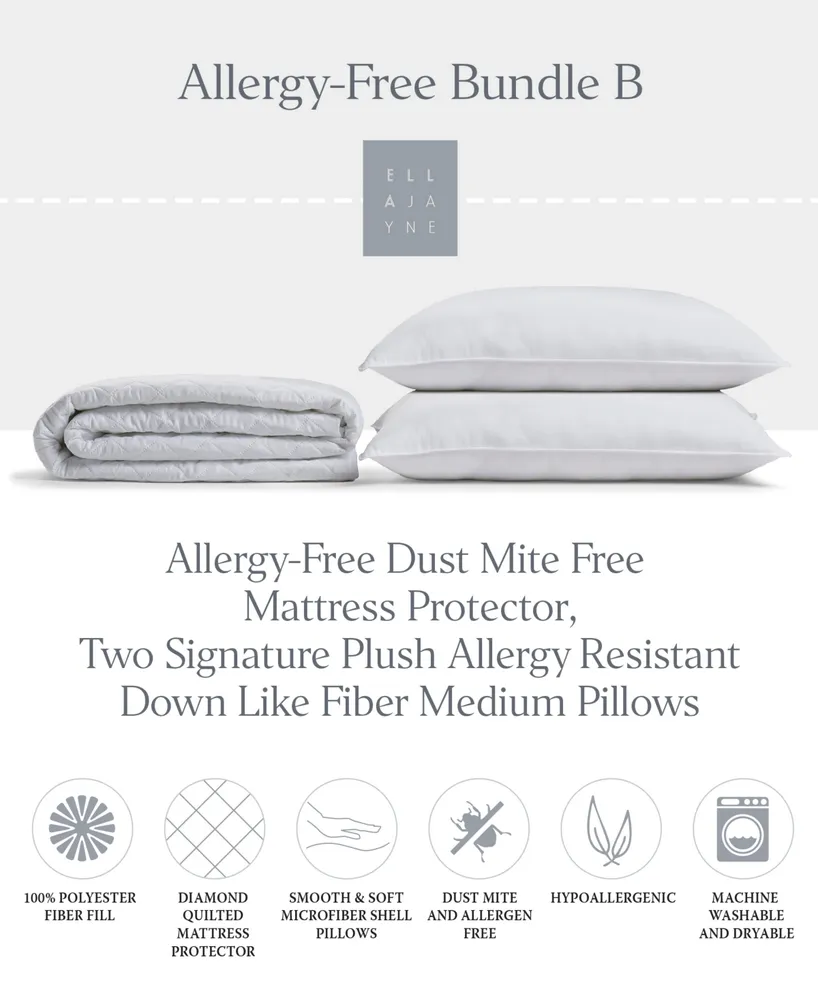Ella Jayne Signature Plush Allergy Free Bedding Bundle which Includes 2 Medium Pillows and Mattress Pad