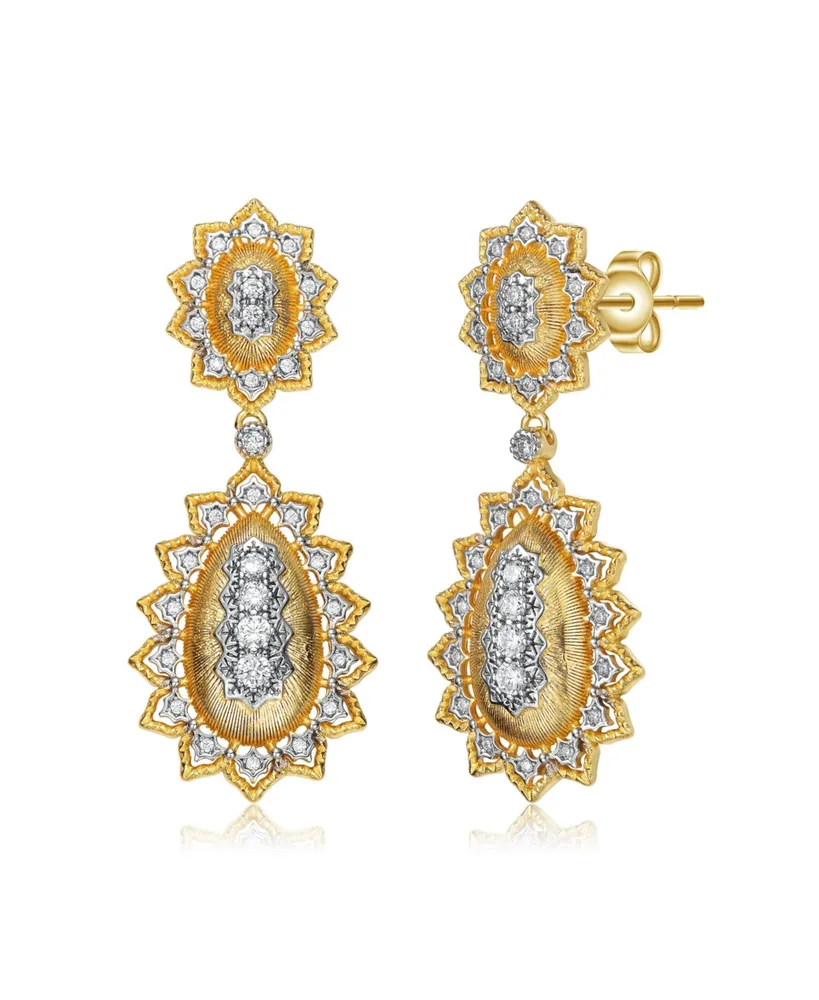 Rachel Glauber White Gold and 14K Gold Plated Sunny Array Cubic Zirconia Drop Earrings