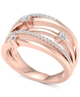 Diamond Multirow Crossover Statement Ring (1/3 ct. t.w.) in 10k Rose Gold