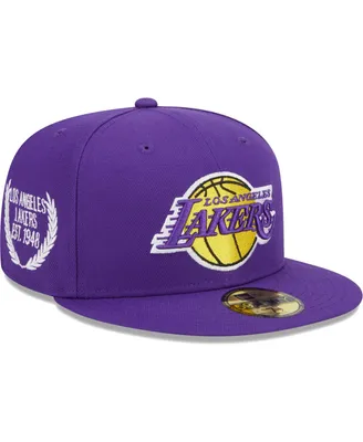 Men's New Era Purple Los Angeles Lakers Camo Undervisor Laurels 59FIFTY Fitted Hat