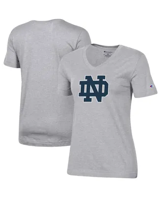 Women's Champion Heathered Gray Notre Dame Fighting Irish Primary Team Logo V-Neck T-shirt
