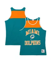 Men's Mitchell & Ness Teal, Orange Miami Dolphins Gridiron Classics Heritage Colorblock Tank Top