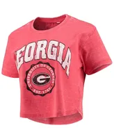 Women's Pressbox Red Georgia Bulldogs Edith Vintage-Like Burnout Crop T-shirt