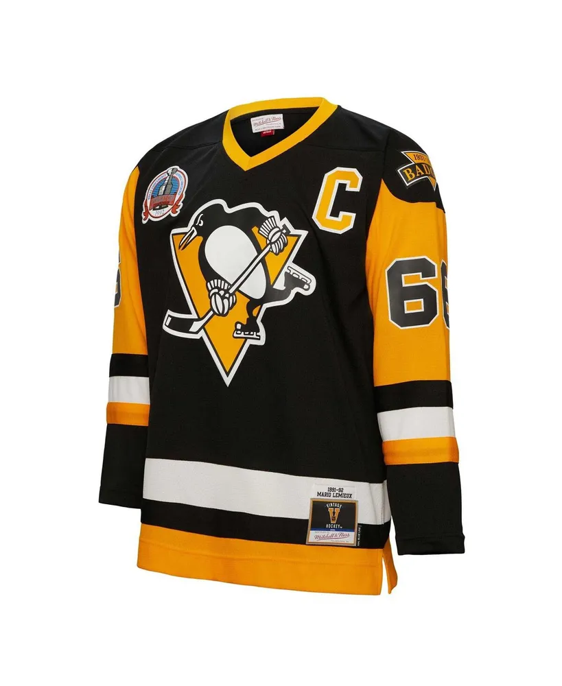 Men's Mitchell & Ness Mario Lemieux Black Pittsburgh Penguins Big and Tall 1991 Captain Patch Blue Line Player Jersey