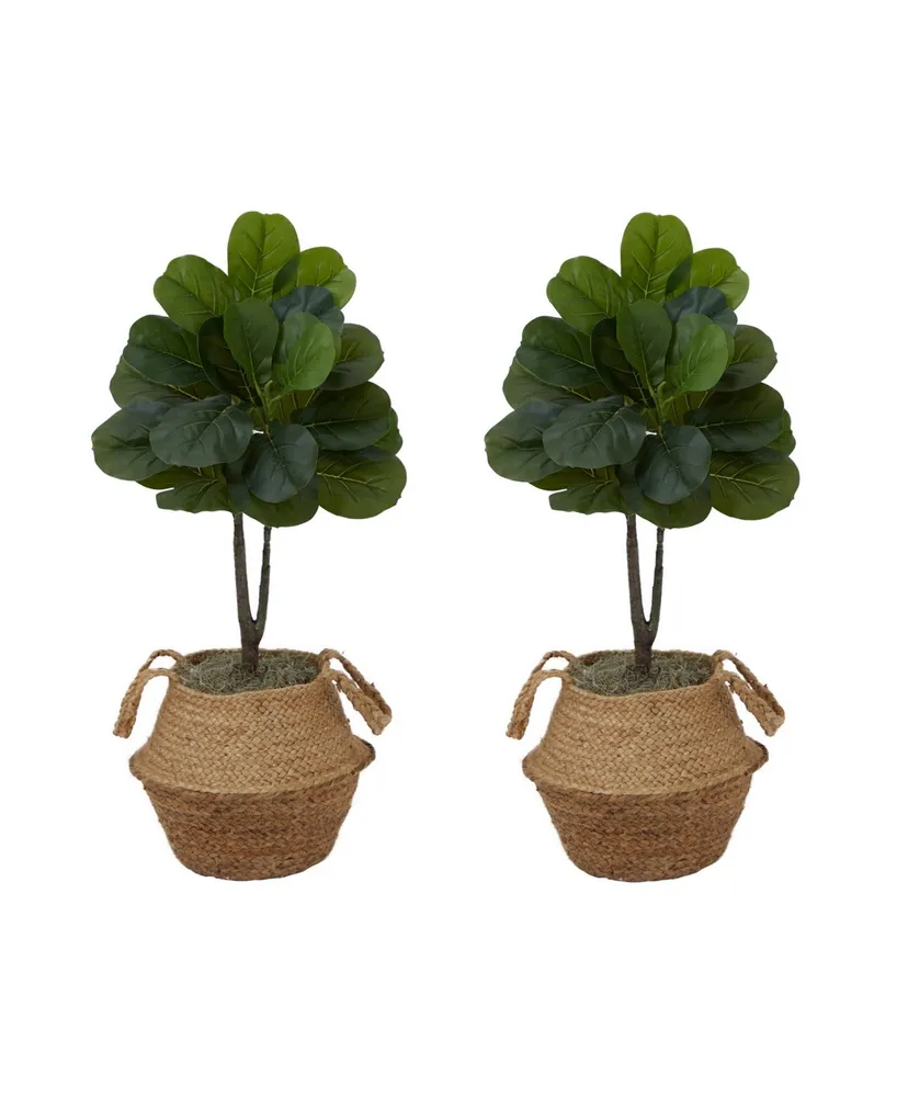 Artificial Fiddle 3' Leaf Fig Tree with Handmade Cotton Jute Woven Planter Diy Kit, Set of 2