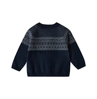 Stellou & Friends Toddler 100% Cotton Knit Norwegian Jacquard Design Long Sleeve Cardigan Sweater