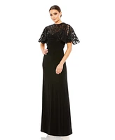 Mac Duggal Women's Embellished Butterfly Sleeve Gown