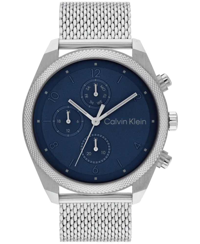 Calvin Klein Men's Multifunction Silver-Tone Stainless Steel Mesh Bracelet Watch 44mm