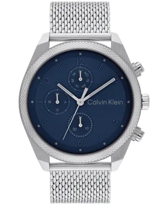 Calvin Klein Men's Multifunction Silver-Tone Stainless Steel Mesh Bracelet Watch 44mm