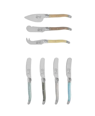 French Home Laguiole Mother of Pearl Cheese Knife and Spreader Set, 7 Piece